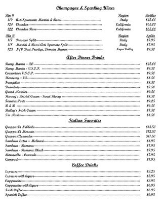 Wine List | Picano’s Italian Grille | Troy, Michigan